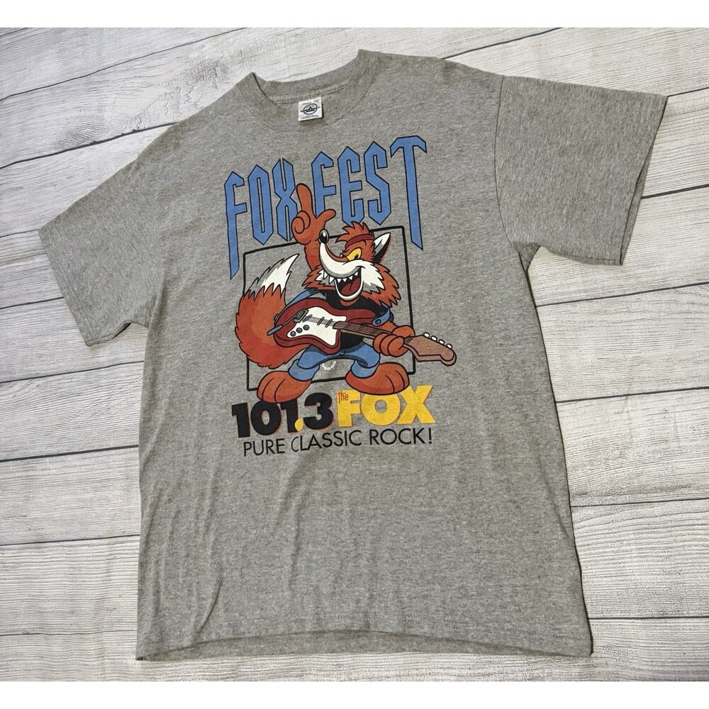 Vintage Y2K Hard Rock Fox Fest Graphic T Shirt Size Large Blue Oyster Cult Ratt